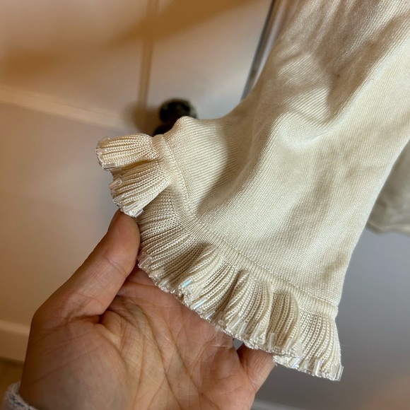 Nwt Pursuits Ltd. cream Silk Ruffle Beaded Sweater - Picture 6 of 7